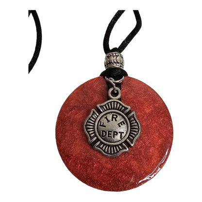 Fire Department Charm on Painted Washer Pendant