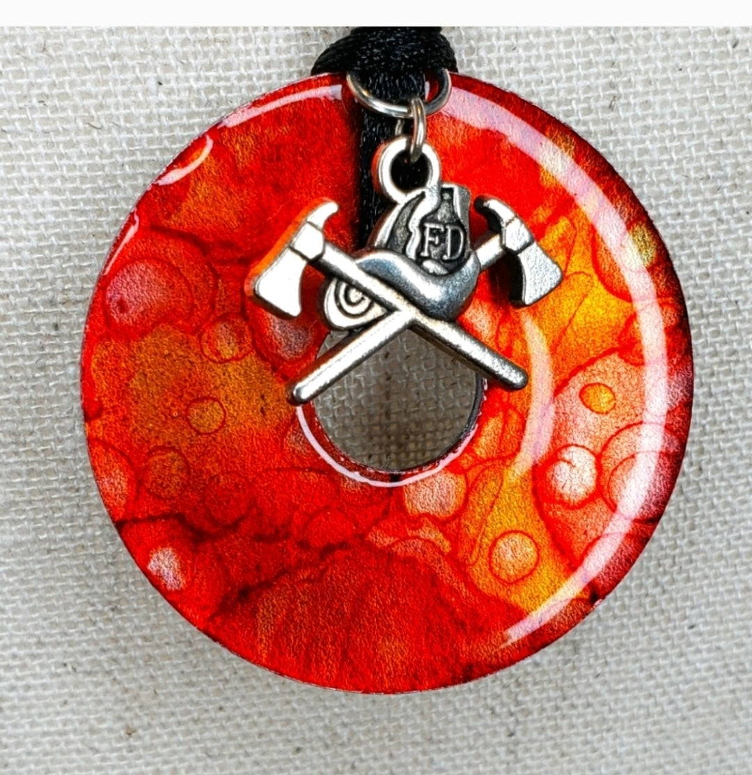 Crossed Axe and Fire Helmet Charm Pendant Necklace